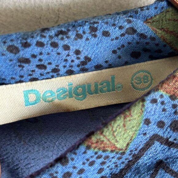 Desigual Womens Short Sleeve Exotic Forest Print Dress Blue Violet Size 38 - Picture 6 of 12